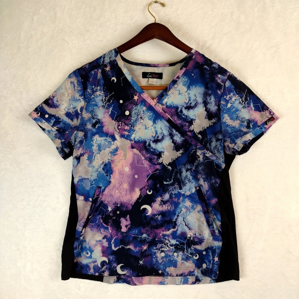 Koi Lite Celestial Galaxy Moon Star Scrub Top Purple Blue 1015PR Large